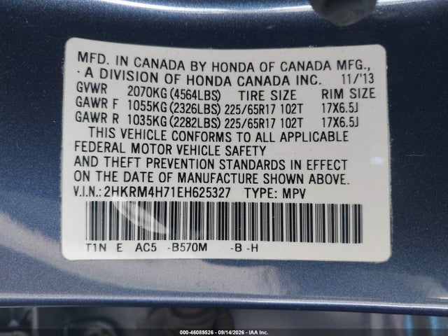 Продаж на аукціоні авто 2014 Honda Cr-v Ex-l, vin: 2HKRM4H71EH625327, номер лоту: 46089526