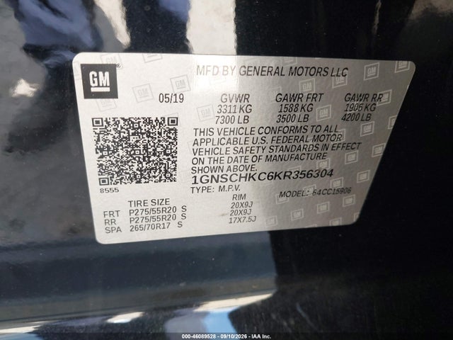 46089528 :رقم المزاد ، 1GNSCHKC6KR356304 vin ، 2019 Chevrolet Suburban Lt مزاد بيع