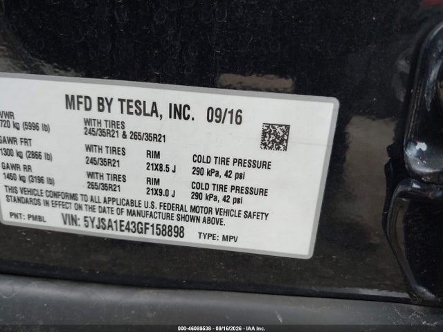 5YJSA1E43GF158898 Tesla Model S 90d/p100d/p85d/p90d