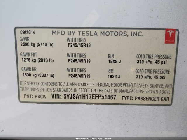5YJSA1H17EFP51467 Tesla Model S P85