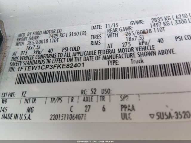 Продаж на аукціоні авто 2015 Ford F-150 Xlt, vin: 1FTEW1CP3FKE82401, номер лоту: 46089570