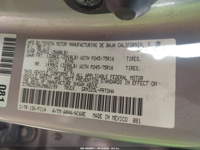 Продаж на аукціоні авто 2018 Toyota Tacoma Sr5 V6, vin: 3TMAZ5CN9JM062199, номер лоту: 46089571