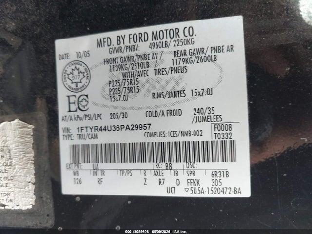 Продажа на аукционе авто 2006 Ford Ranger Sport/stx/xlt, vin: 1FTYR44U36PA29957, номер лота: 46089606