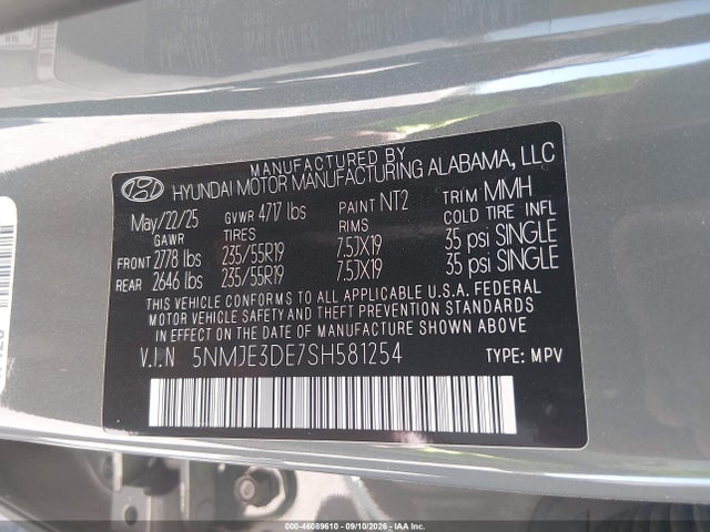 Auction sale of the 2025 Hyundai Tucson Limited, vin: 5NMJE3DE7SH581254, lot number: 46089610
