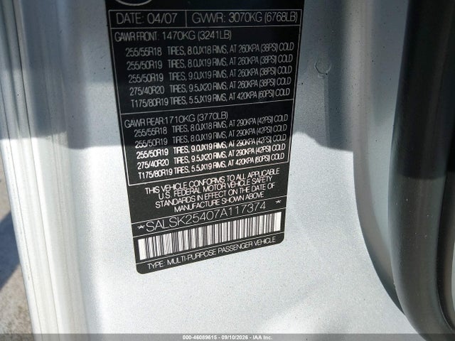 Продажа на аукционе авто 2007 Land Rover Range Rover Sport Hse, vin: SALSK25407A117374, номер лота: 46089615