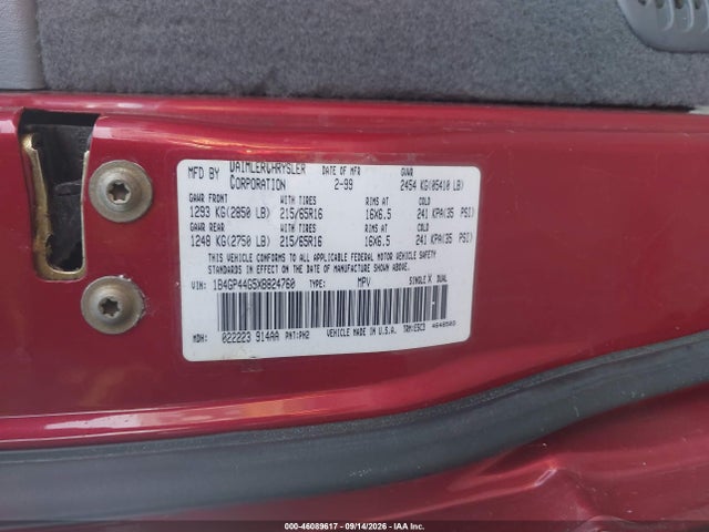 Продажа на аукционе авто 1999 Dodge Grand Caravan Se, vin: 1B4GP44G5XB824760, номер лота: 46089617