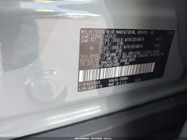 4T3B6RFV3NU074899 Toyota Rav4 Hybrid Xle Premium