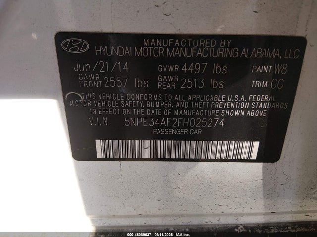 Hyundai Sonata Limited 2015 5NPE34AF2FH025274 Image 9