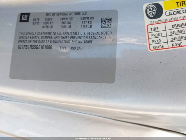 Продажа на аукционе авто 2016 Chevrolet Camaro 1lt, vin: 1G1FB1RS5G0161686, номер лота: 46089682