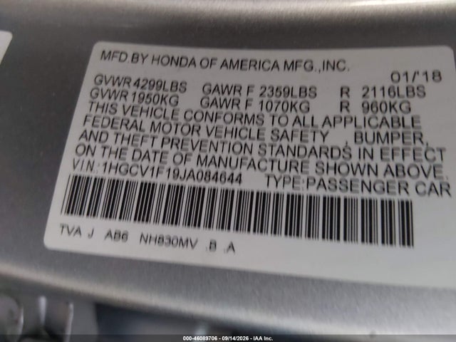 Продажа на аукционе авто 2018 Honda Accord Lx, vin: 1HGCV1F19JA084644, номер лота: 46089706