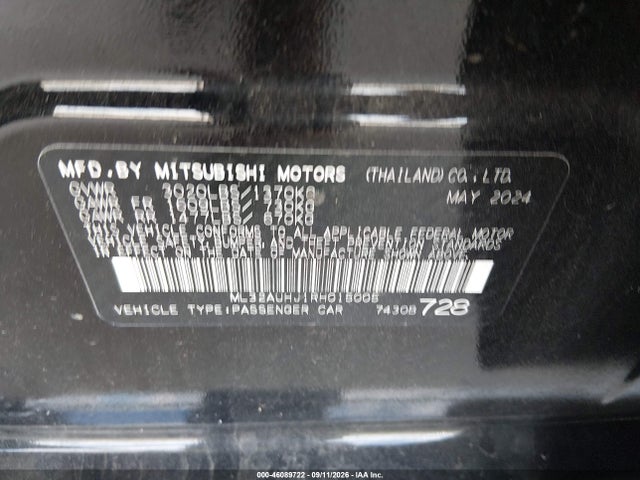 Продажа на аукционе авто 2024 Mitsubishi Mirage Es/le, vin: ML32AUHJ1RH015005, номер лота: 46089722