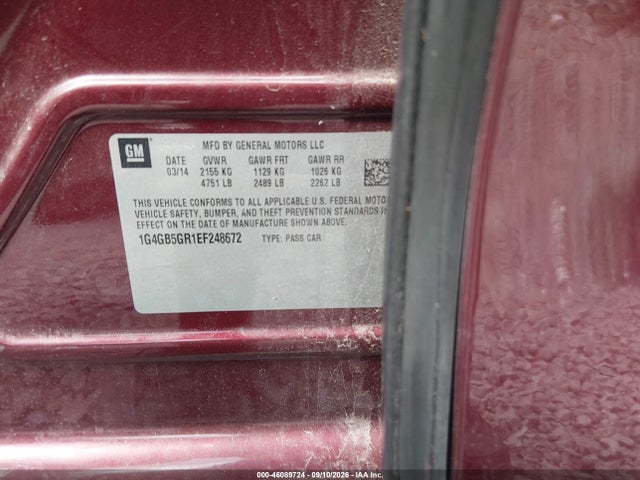 46089724 :رقم المزاد ، 1G4GB5GR1EF248672 vin ، 2014 Buick Lacrosse Leather Group مزاد بيع