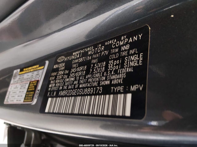 Aukcja sprzedaży 2025 Hyundai Palisade Sel, vin: KM8R2DGE0SU889173, numer aukcji: 46089729
