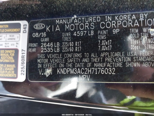 Aukcja sprzedaży 2017 Kia Sportage Lx, vin: KNDPM3AC2H7176032, numer aukcji: 46089734