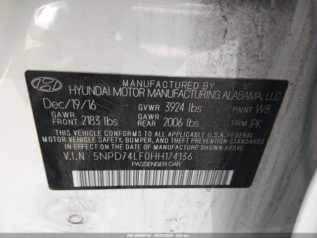 Продаж на аукціоні авто 2017 Hyundai Elantra Se, vin: 5NPD74LF0HH174136, номер лоту: 46089744
