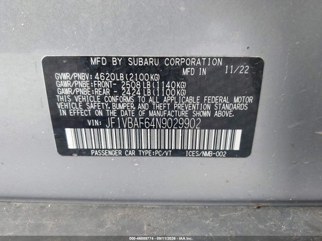 Subaru Wrx Premium 2022 JF1VBAF64N9029902 Image 9
