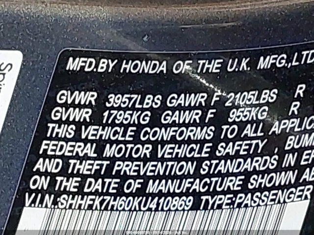 Aukcja sprzedaży 2019 Honda Civic Ex, vin: SHHFK7H60KU410869, numer aukcji: 46089785