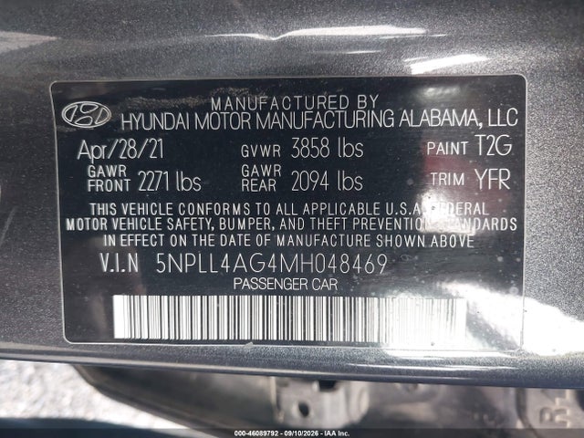 Продажа на аукционе авто 2021 Hyundai Elantra Se, vin: 5NPLL4AG4MH048469, номер лота: 46089792