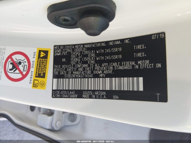 Продаж на аукціоні авто 2019 Toyota Highlander Limited Platinum, vin: 5TDDZRFH5KS714540, номер лоту: 46089796