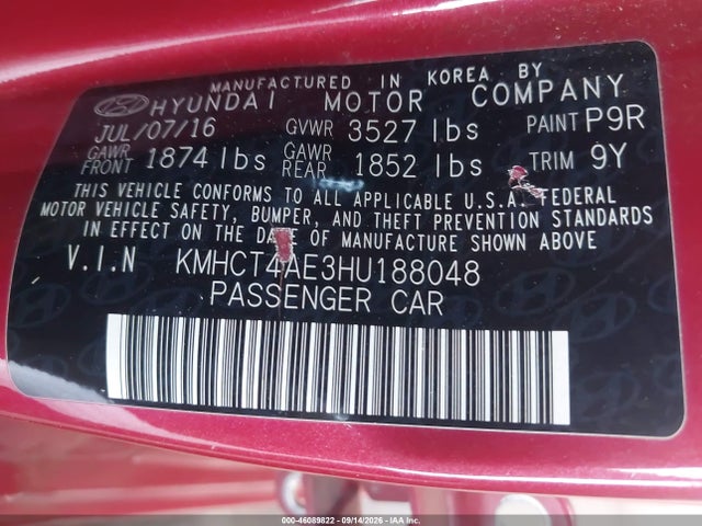 Hyundai ACCENT SE 2017 KMHCT4AE3HU188048 Image 9