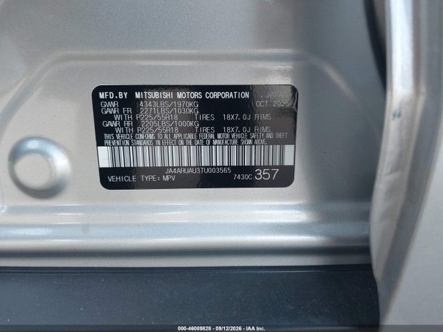 Aukcja sprzedaży 2026 Mitsubishi Outlander Sport 2.0 Es/2.0 Le/2.0 Ralliart/2.0 S/2.0 Se/2.0 Trail Edition, vin: JA4ARUAU3TU003565, numer aukcji: 46089828