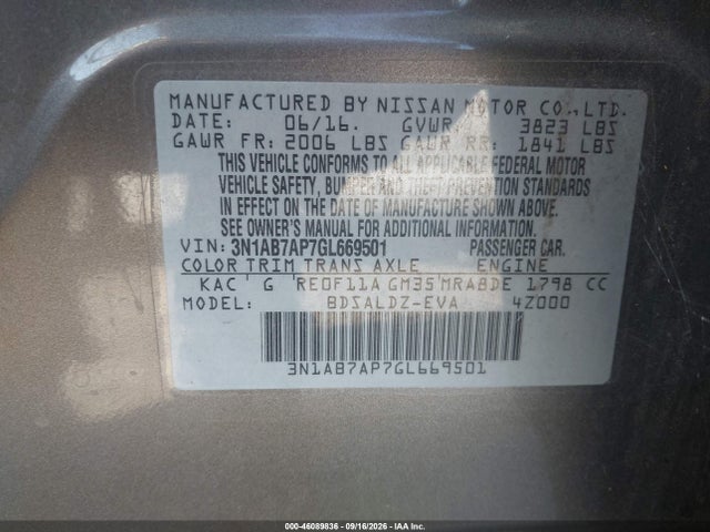 3N1AB7AP7GL669501 Nissan SENTRA SV