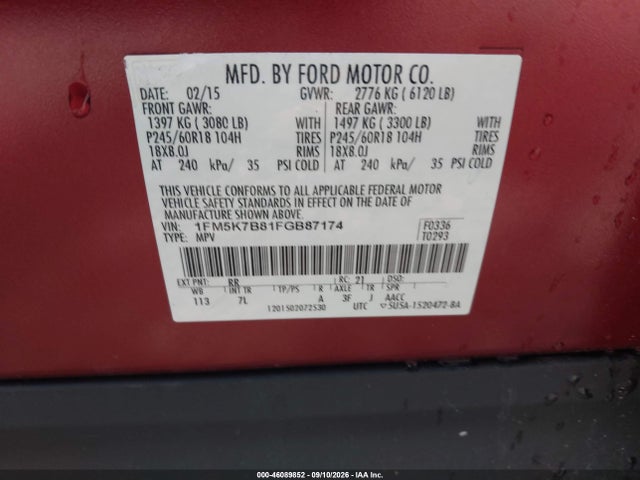 Продажа на аукционе авто 2015 Ford Explorer, vin: 1FM5K7B81FGB87174, номер лота: 46089852
