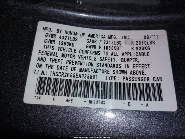 Aukcja sprzedaży 2014 Honda Accord Ex-l, vin: 1HGCR2F85EA035891, numer aukcji: 46089853