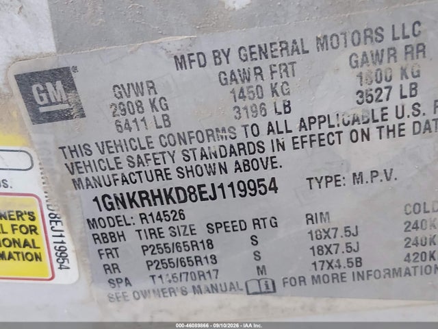 Chevrolet Traverse 2lt 2014 1GNKRHKD8EJ119954 Image 9