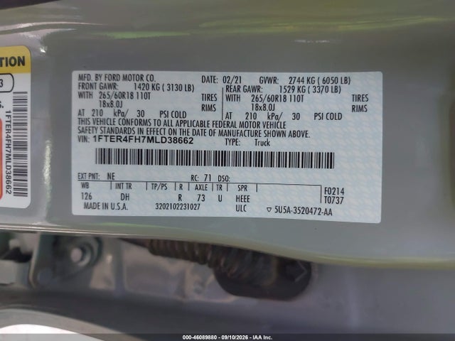 Ford Ranger Lariat 2021 1FTER4FH7MLD38662 Image 9