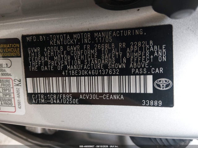 Продаж на аукціоні авто 2006 Toyota Camry Le, vin: 4T1BE30K46U137632, номер лоту: 46089907