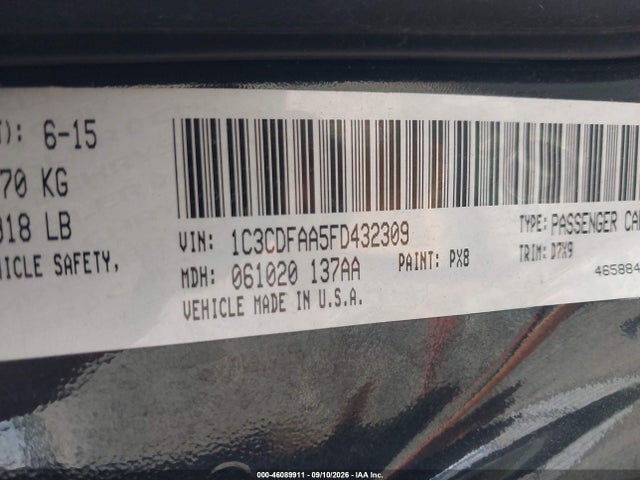 46089911 :رقم المزاد ، 1C3CDFAA5FD432309 vin ، 2015 Dodge Dart Se مزاد بيع