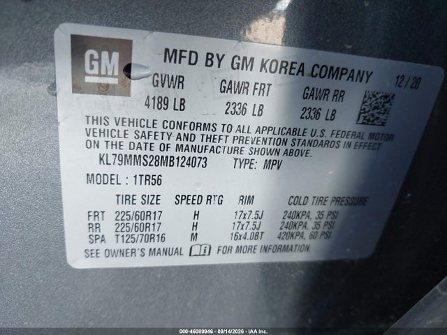 46089946 :رقم المزاد ، KL79MMS28MB124073 vin ، 2021 Chevrolet Trailblazer Fwd Ls مزاد بيع