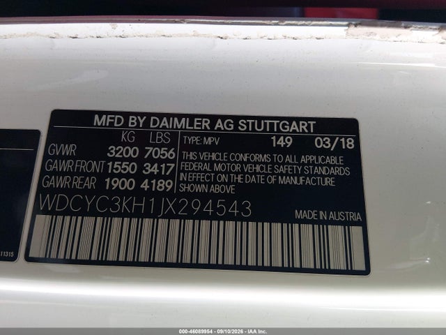 Aukcja sprzedaży 2018 Mercedes-benz G 550 4matic, vin: WDCYC3KH1JX294543, numer aukcji: 46089954