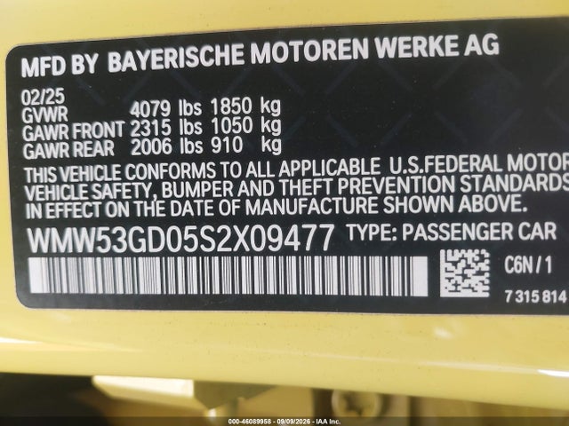 Продажа на аукционе авто 2025 Mini Hardtop Cooper S, vin: WMW53GD05S2X09477, номер лота: 46089958