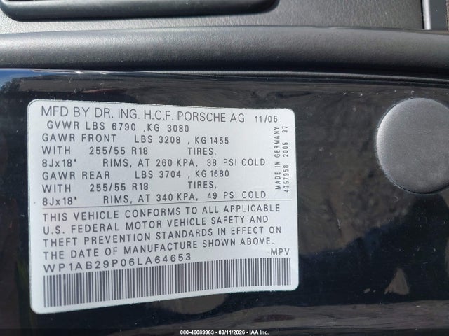 Продажа на аукционе авто 2006 Porsche Cayenne S/s Titanium Edition, vin: WP1AB29P06LA64653, номер лота: 46089963