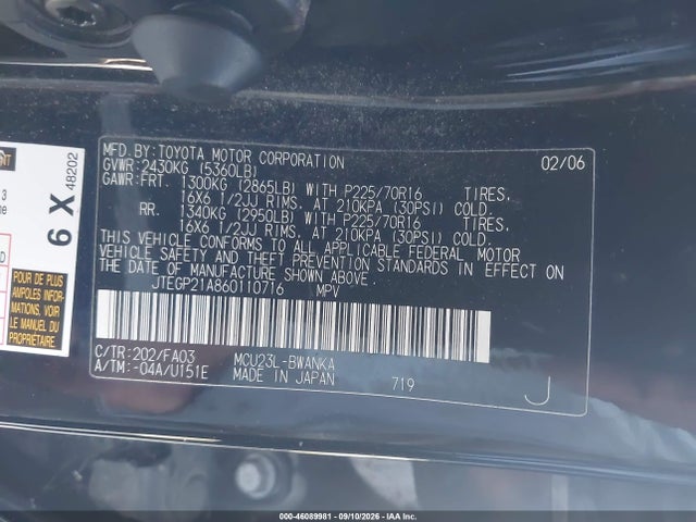 Auction sale of the 2006 Toyota Highlander V6, vin: JTEGP21A860110716, lot number: 46089981