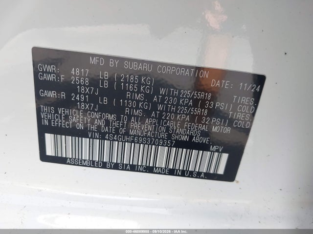 2025 Subaru Crosstrek Sport მანქანა იყიდება აუქციონზე, vin: 4S4GUHF69S3709357, აუქციონის ნომერი: 46089988