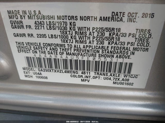 Продажа на аукционе авто 2015 Mitsubishi Outlander Sport Se, vin: 4A4AR4AU5FE055311, номер лота: 46090032