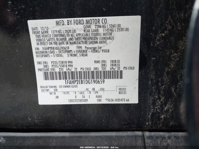 Продаж на аукціоні авто 2013 Ford Taurus Sel, vin: 1FAHP2E81DG190659, номер лоту: 46090034