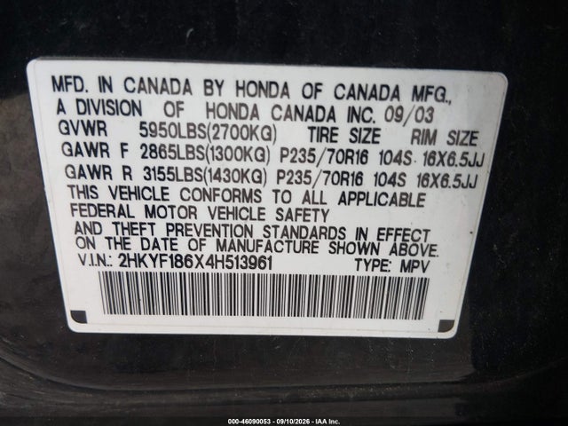 Продажа на аукционе авто 2004 Honda Pilot Ex-l, vin: 2HKYF186X4H513961, номер лота: 46090053