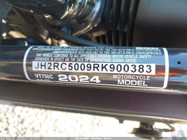 Продаж на аукціоні авто 2024 Honda Vt750 C, vin: JH2RC5009RK900383, номер лоту: 46090062