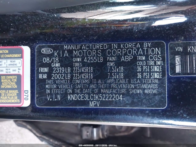 Aukcja sprzedaży 2019 Kia Niro Touring, vin: KNDCE3LC1K5222204, numer aukcji: 46090069