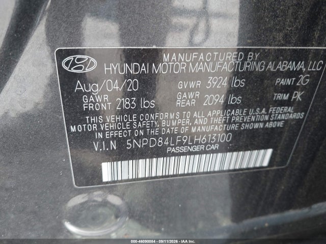 46090084 :رقم المزاد ، 5NPD84LF9LH613100 vin ، 2020 Hyundai Elantra Sel مزاد بيع