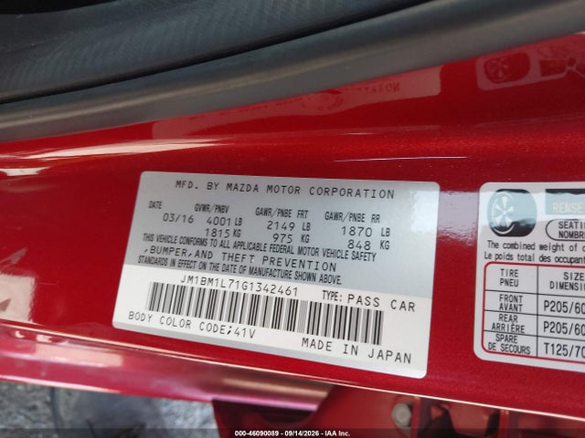 JM1BM1L71G1342461 Mazda Mazda3 I Touring