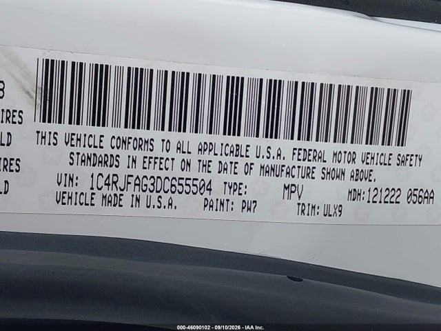 46090102 :رقم المزاد ، 1C4RJFAG3DC655504 vin ، 2013 Jeep Grand Cherokee Laredo مزاد بيع