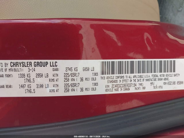 Aukcja sprzedaży 2014 Dodge Grand Caravan Sxt, vin: 2C4RDGCG9ER337194, numer aukcji: 46090110