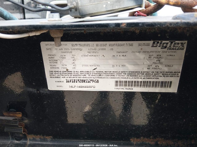 Продаж на аукціоні авто 2022 Big Tex Trailer Co Inc Big Tex Trailer Co Inc, vin: 16V1D1928N5129458, номер лоту: 46090113