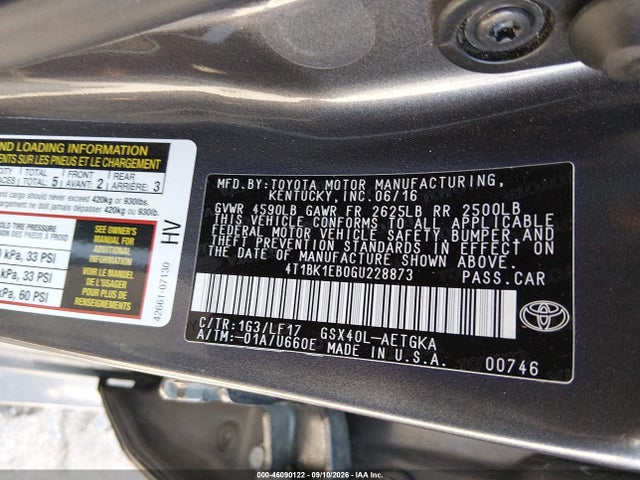Aukcja sprzedaży 2016 Toyota Avalon Xle Premium, vin: 4T1BK1EB0GU228873, numer aukcji: 46090122