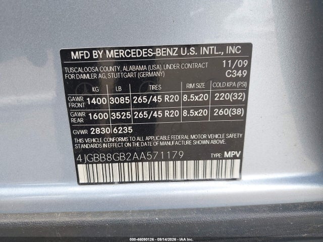 Продаж на аукціоні авто 2010 Mercedes-benz Ml 350 4matic, vin: 4JGBB8GB2AA571179, номер лоту: 46090126